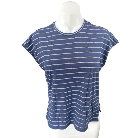 Banana Republic Tops - Banana Republic Women's Blue Striped Cap Sleeve Crew Neck Tee T-shirt Top Size S